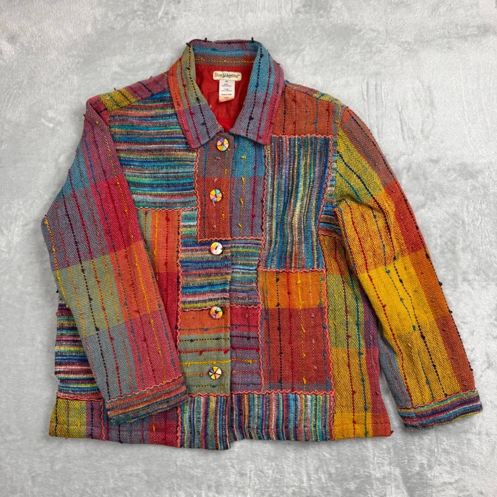 Travelsmith Patchwork‎ Jacket M Cotton Colorful Rainbow Boho